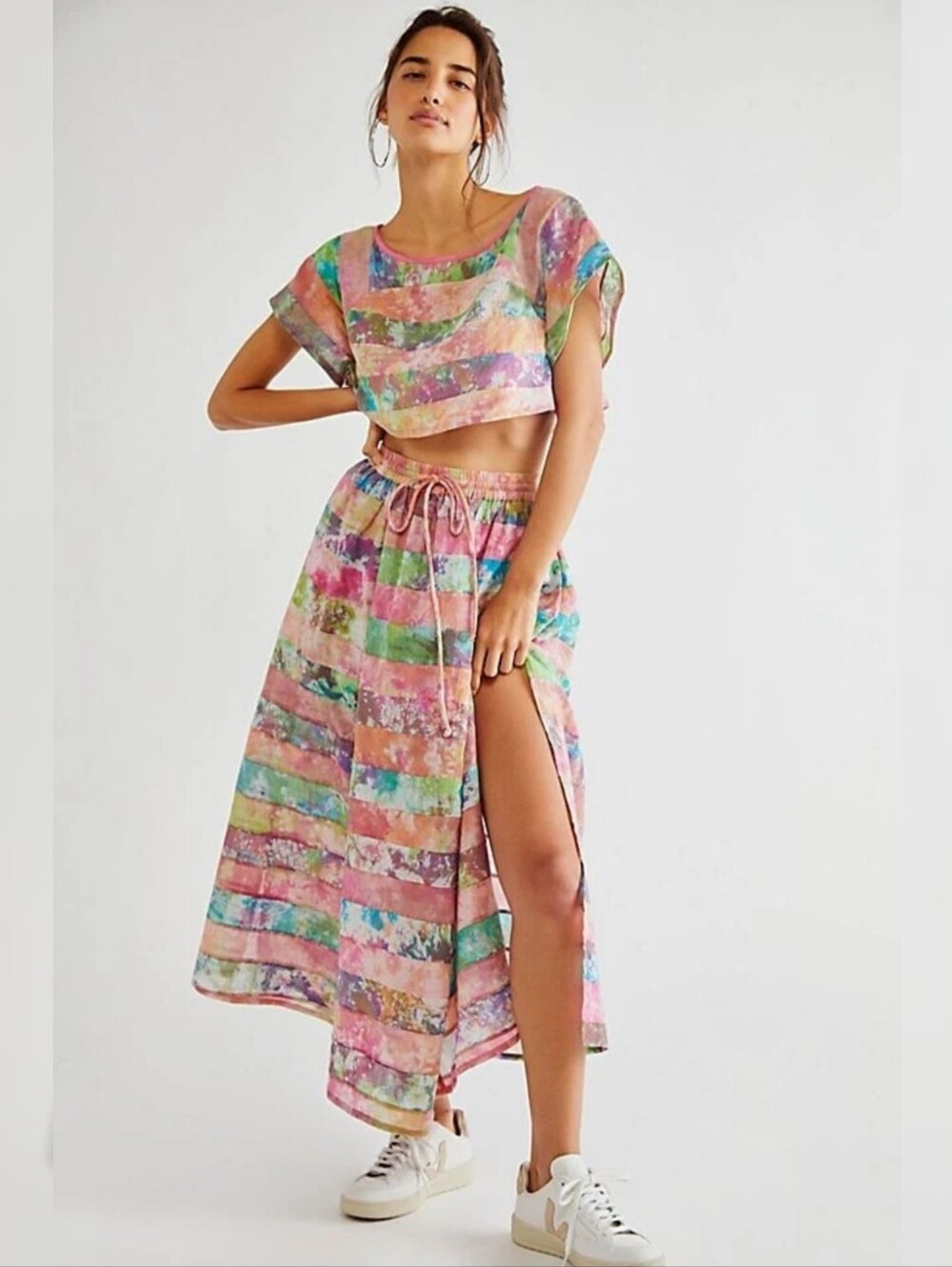 Free People On The Town Watercolor Crop Top & Skirt Set Multicolor Women's Large